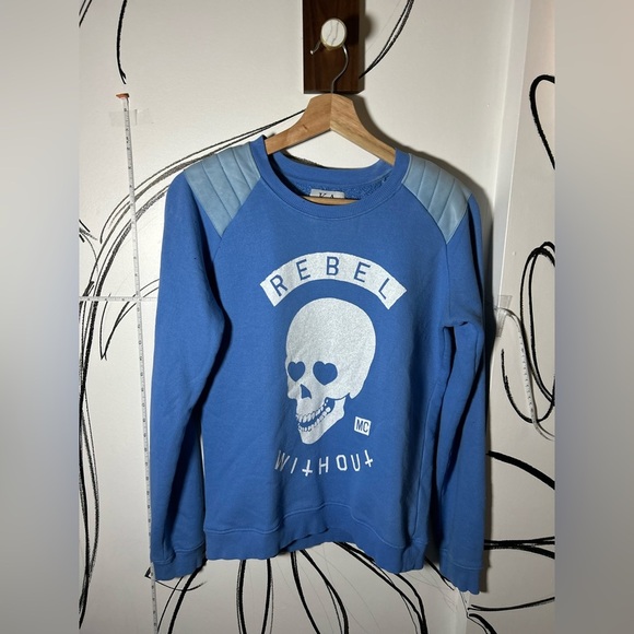 Zoe Karssen Rebel Skull Blue Graphic Pullover, Pleather Shoulder Pad, Medium - Picture 1 of 9